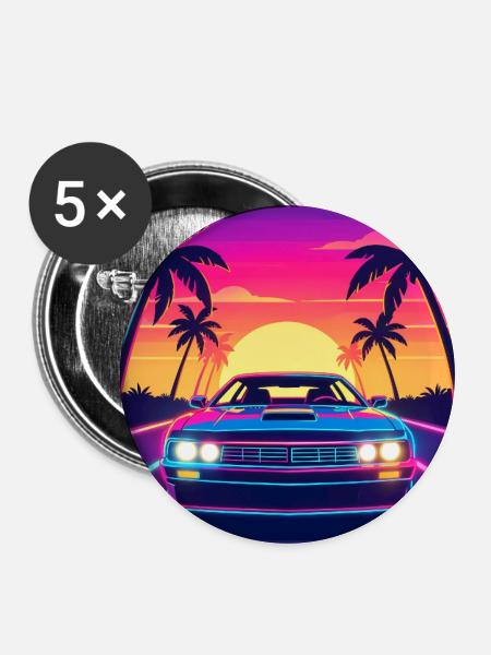 Neon Sunset Drive - Buttons mittel 32 mm (5er Pack) - Weiß