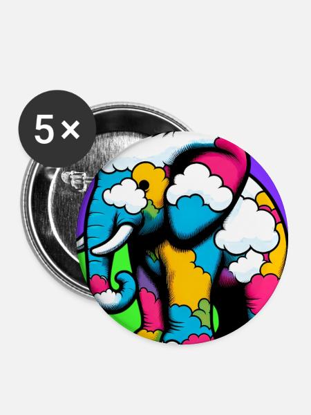 Elefant mit Wolke und Wolken - Buttons mittel 32 mm (5er Pack) - Weiß