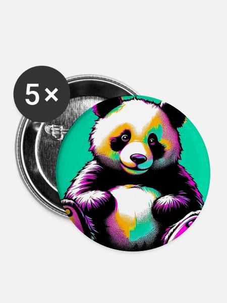 Panda - Buttons mittel 32 mm (5er Pack) - Weiß