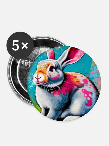 Kaninchen - Buttons mittel 32 mm (5er Pack) - Weiß