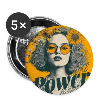 Pouvoir ! Fille ! Tournesol ! - Lot de 5 moyens badges (32 mm) - blanc - Devant