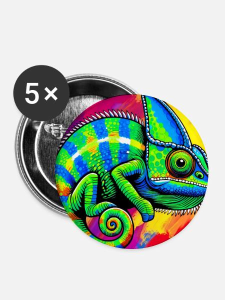 Chamäleon - Buttons mittel 32 mm (5er Pack) - Weiß