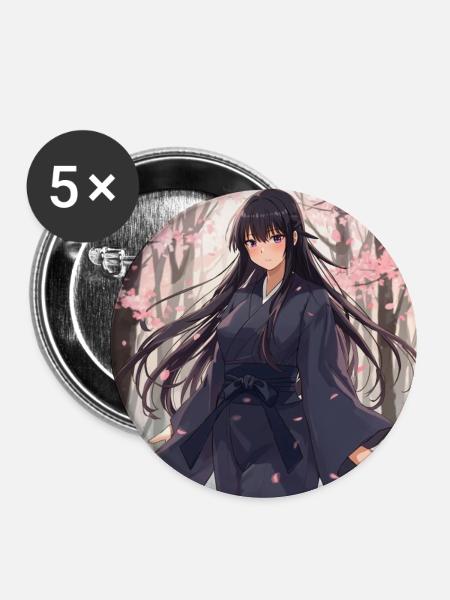 Sakura Schatten Samurai - Buttons mittel 32 mm (5er Pack) - Weiß