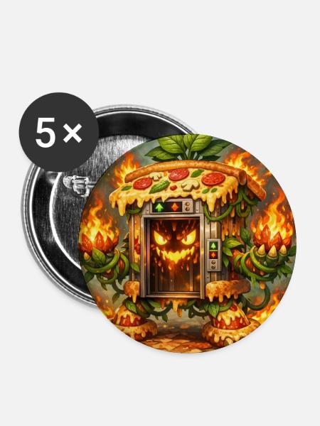 Pizza-Feuerofen Monster - Buttons mittel 32 mm (5er Pack) - Weiß