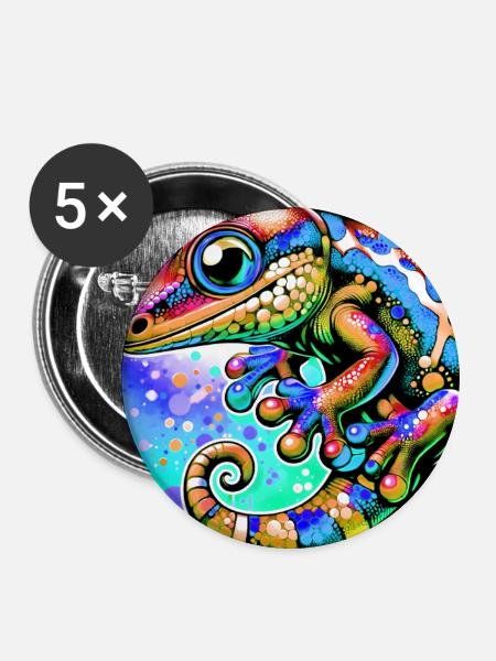 Gecko - Buttons mittel 32 mm (5er Pack) - Weiß