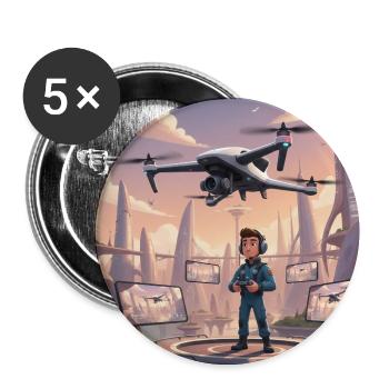 Pilote de drone à Neon Town - Lot de 5 moyens badges (32 mm) - blanc - Devant