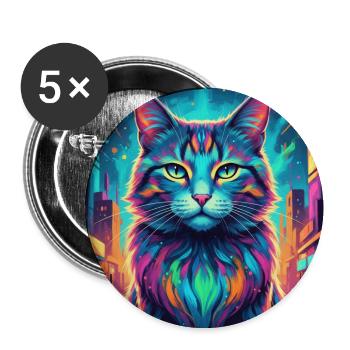 Neon cat - Buttons medium 1.26"/32 mm (5-pack) - white - Front