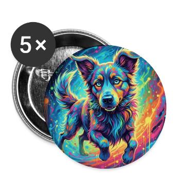 Neon dog in a swirl of color - Buttons medium 1.26"/32 mm (5-pack) - white - Front