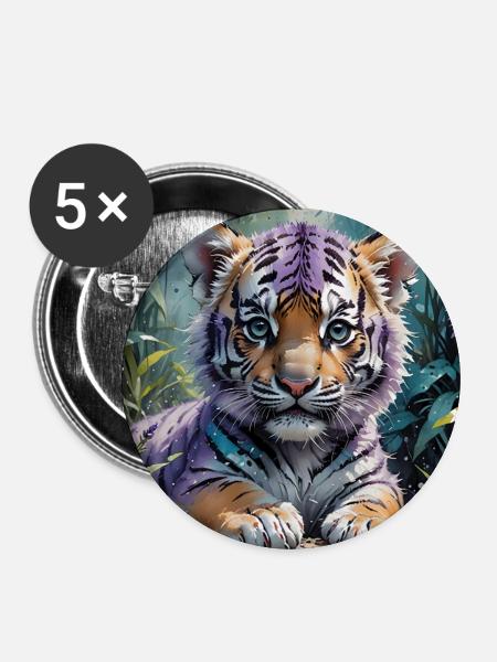 Bunter Tigercub im Dschungel - Buttons mittel 32 mm (5er Pack) - Weiß
