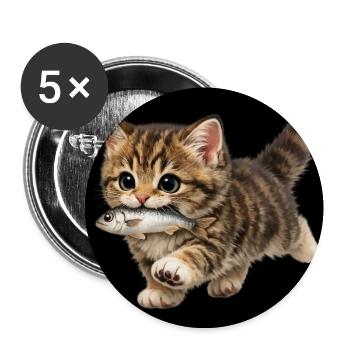 Le chaton a attrapé un poisson - Lot de 5 moyens badges (32 mm) - blanc - Devant