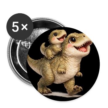 Maman T-Rex jouant avec son bébé - Lot de 5 moyens badges (32 mm) - blanc - Devant