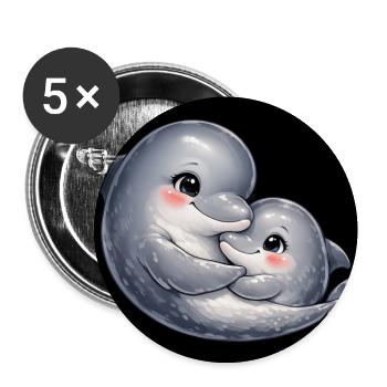 Mom dolphin and her baby cuddle together - Buttons medium 1.26"/32 mm (5-pack) - white - Front