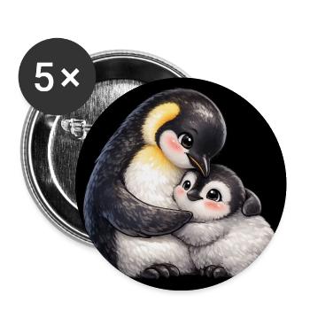 Mom Penguin cuddles with her baby - Buttons medium 1.26"/32 mm (5-pack) - white - Front