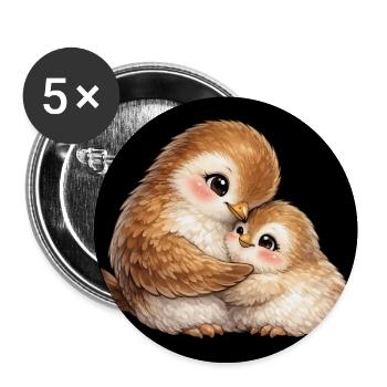 Maman oiseau câline son petit - Lot de 5 moyens badges (32 mm) - blanc - Devant