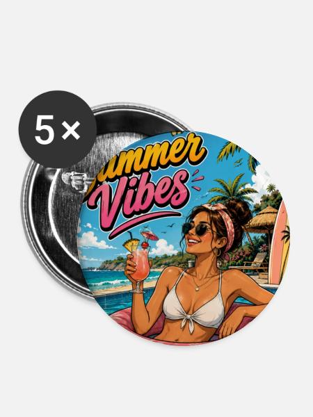 Summer Vibes  - Buttons mittel 32 mm (5er Pack) - Weiß