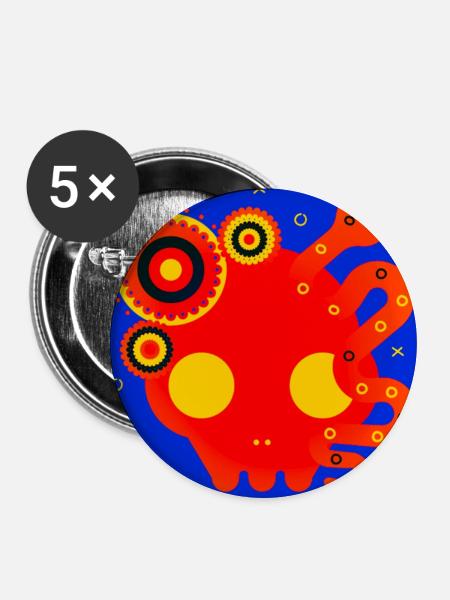 Zusammenfassung: Rote Oktopus-Mandala - Buttons mittel 32 mm (5er Pack) - Weiß
