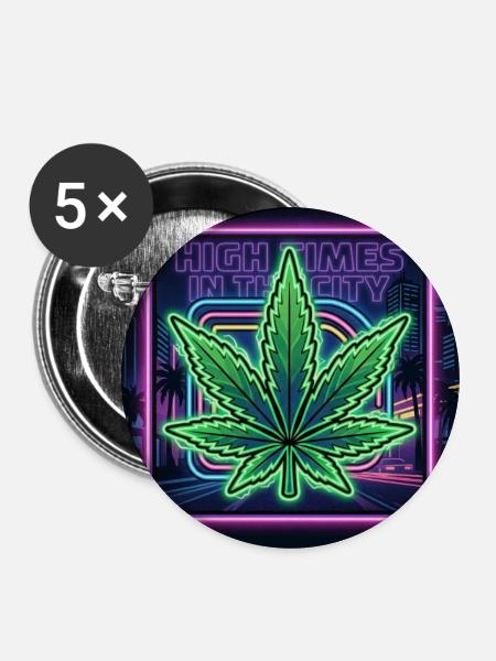 Neon CANNABIS Nights - Buttons mittel 32 mm (5er Pack) - Weiß