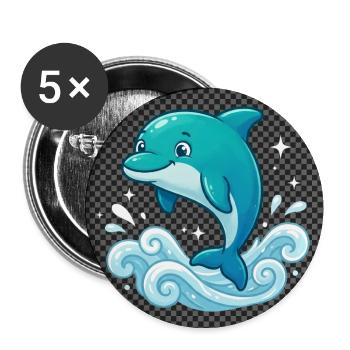 Cheerful dolphin over waves - Buttons medium 1.26"/32 mm (5-pack) - white - Front