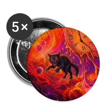 Cosmic Black Cat and Melted Clock - Buttons medium 1.26"/32 mm (5-pack) - white - Front