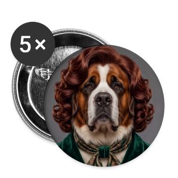 Bernhard mit kastanienbraunen, lockigen Haaren - Buttons mittel 32 mm (5er Pack) - Weiß - Vorne