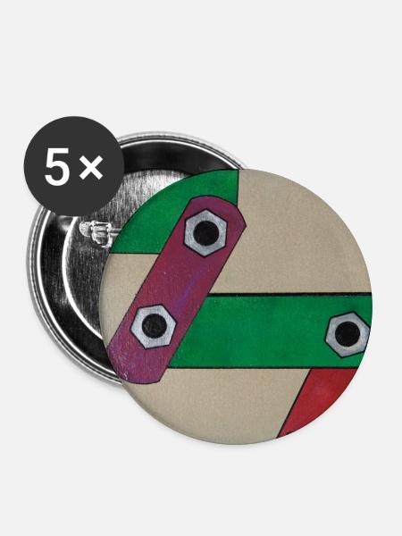 Geometrische Farbbande Popkunst - Buttons mittel 32 mm (5er Pack) - Weiß