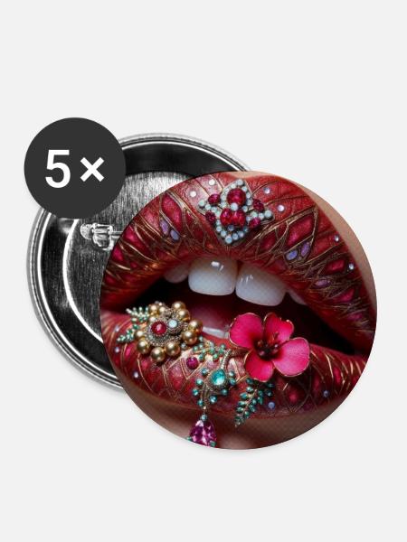 Vergoldeter Lippenschmuck blüht - Buttons mittel 32 mm (5er Pack) - Weiß