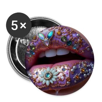 Juwelenverzierte Lippenkunst - Buttons mittel 32 mm (5er Pack) - Weiß - Vorne