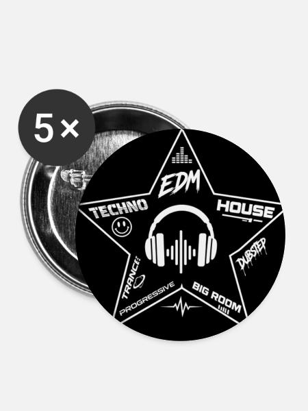 EDM Stern Kopfhörer Muster - Buttons mittel 32 mm (5er Pack) - Weiß