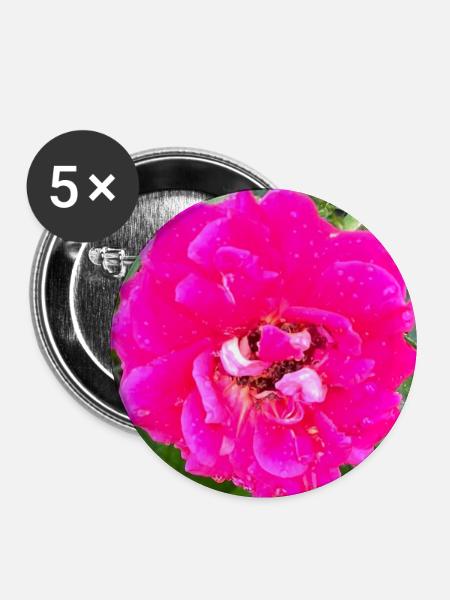 Rosa Rosenblüte - Buttons mittel 32 mm (5er Pack) - Weiß