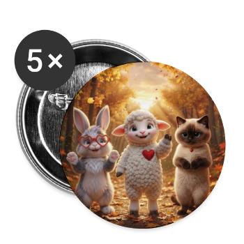 Fluffy Love Herbstfreunde Kuscheltiertrio - Buttons mittel 32 mm (5er Pack) - Weiß - Vorne
