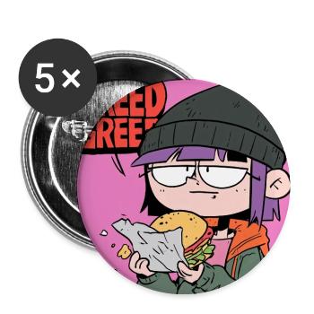 Gierige Burger Cartoon Motiv - Buttons mittel 32 mm (5er Pack) - Weiß - Vorne