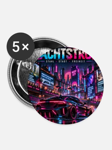 Nachtstrom Neonstadt - Buttons mittel 32 mm (5er Pack) - Weiß