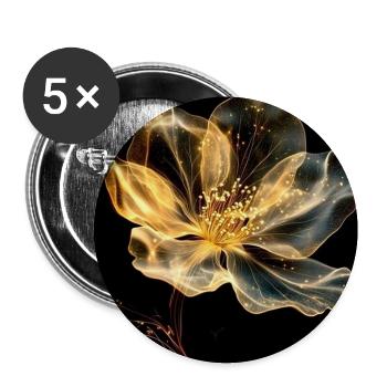 Goldene auf schwarzer leuchtender Blume - Buttons mittel 32 mm (5er Pack) - Weiß - Vorne
