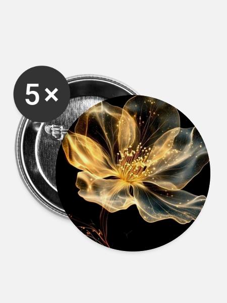 Goldene auf schwarzer leuchtender Blume - Buttons mittel 32 mm (5er Pack) - Weiß