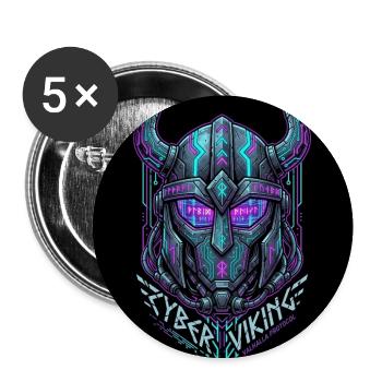 Cyberpunk Viking Helm - Buttons mittel 32 mm (5er Pack) - Weiß - Vorne