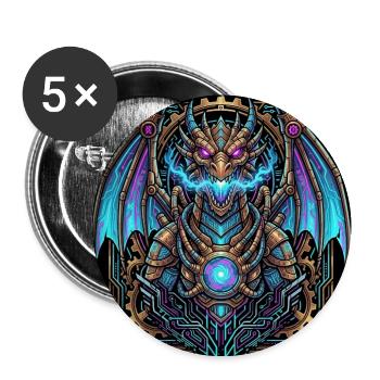 Mechanical Steampunk Dragon - Buttons mittel 32 mm (5er Pack) - Weiß - Vorne