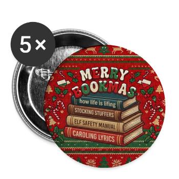 Merry Bookmas - Buttons mittel 32 mm (5er Pack) - Weiß - Vorne
