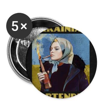 Porträt eines ukrainischen Barkeepers mit Molotowcocktail - Buttons mittel 32 mm (5er Pack) - Weiß - Vorne