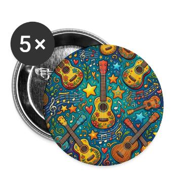 Psychedelische Gitarre Im 60er Hippie Stil - Buttons mittel 32 mm (5er Pack) - Weiß - Vorne