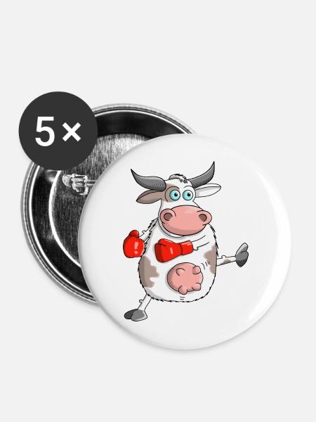 Witziger Comic Stier - Buttons mittel 32 mm (5er Pack) - Weiß