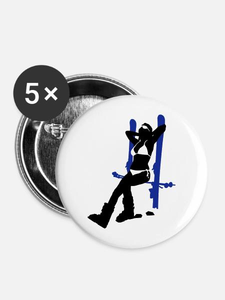ski girl - Buttons mittel 32 mm (5er Pack) - Weiß