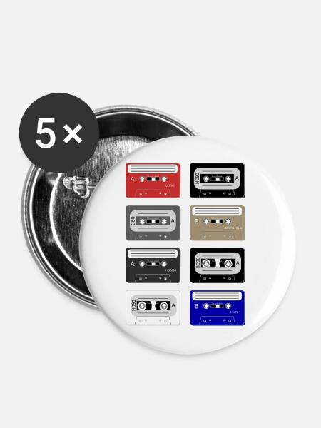 Musikkassetten - Buttons mittel 32 mm (5er Pack) - Weiß