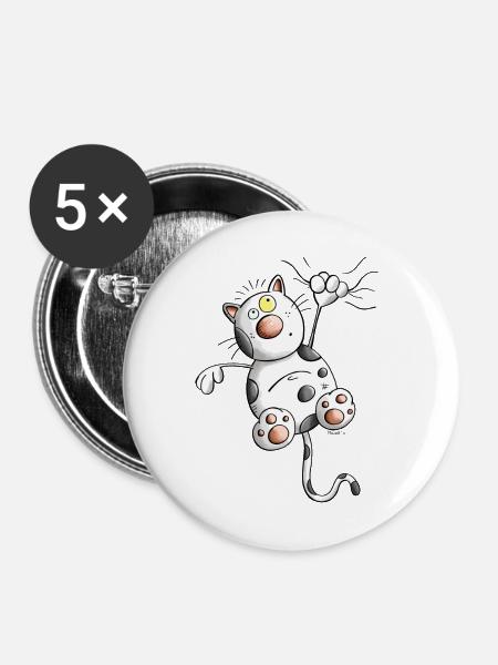 Abenteuerlustige Katze - Buttons mittel 32 mm (5er Pack) - Weiß