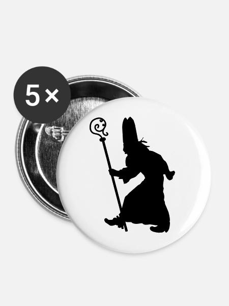 Sinterklaas mit Personal - Buttons mittel 32 mm (5er Pack) - Weiß