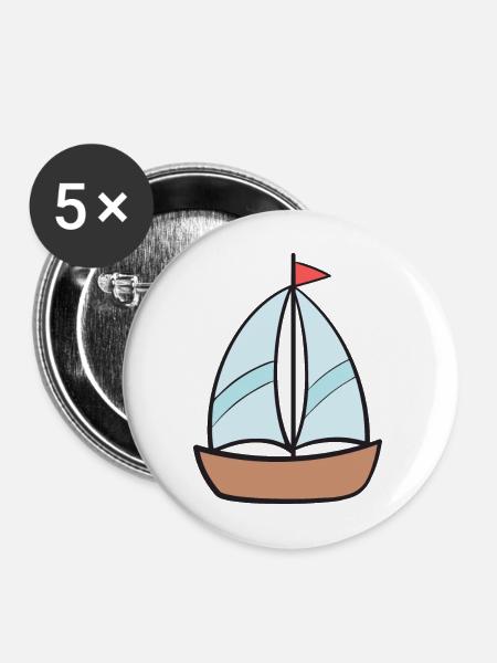 Boot Schiff Segelschiff - Buttons mittel 32 mm (5er Pack) - Weiß