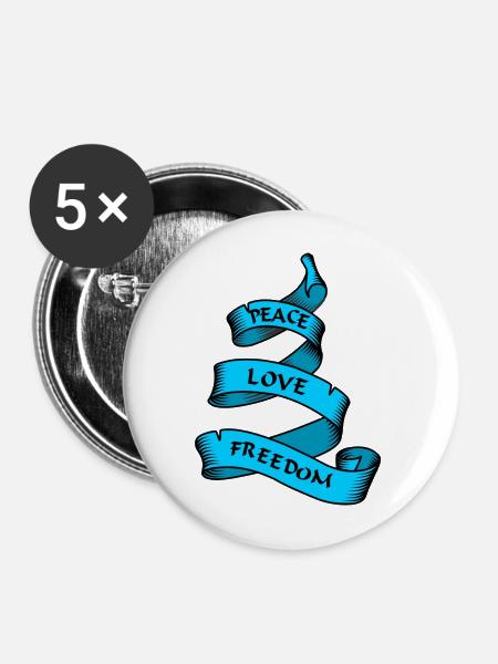 Frieden Liebe Freiheit blau - Buttons mittel 32 mm (5er Pack) - Weiß