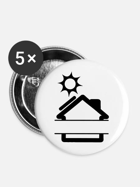 Sonnenkollektor am Haus mit Sonne - Buttons mittel 32 mm (5er Pack) - Weiß
