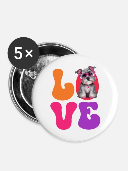 Hund Schnauzer Zwergschnauzer - Buttons mittel 32 mm (5er Pack) - Weiß