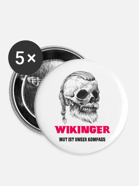 Wikinger Totenkopf Design - Buttons mittel 32 mm (5er Pack) - Weiß