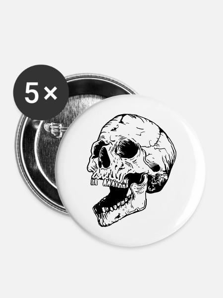 Totenkopf - Buttons mittel 32 mm (5er Pack) - Weiß